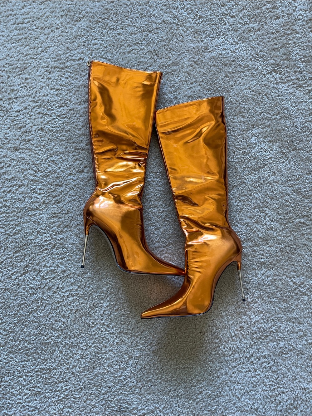 NEW! Metallic Orange Knee-High Stiletto Boots